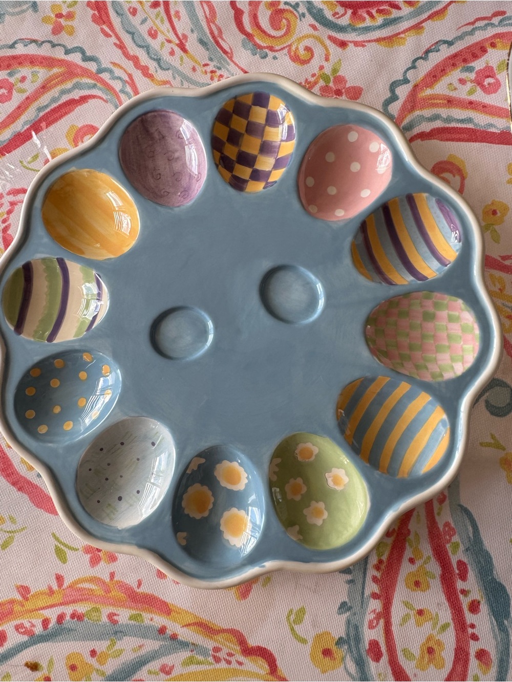 Debbie Mum Easter devilled egg Platter Blue pastel 10 inches. Like new